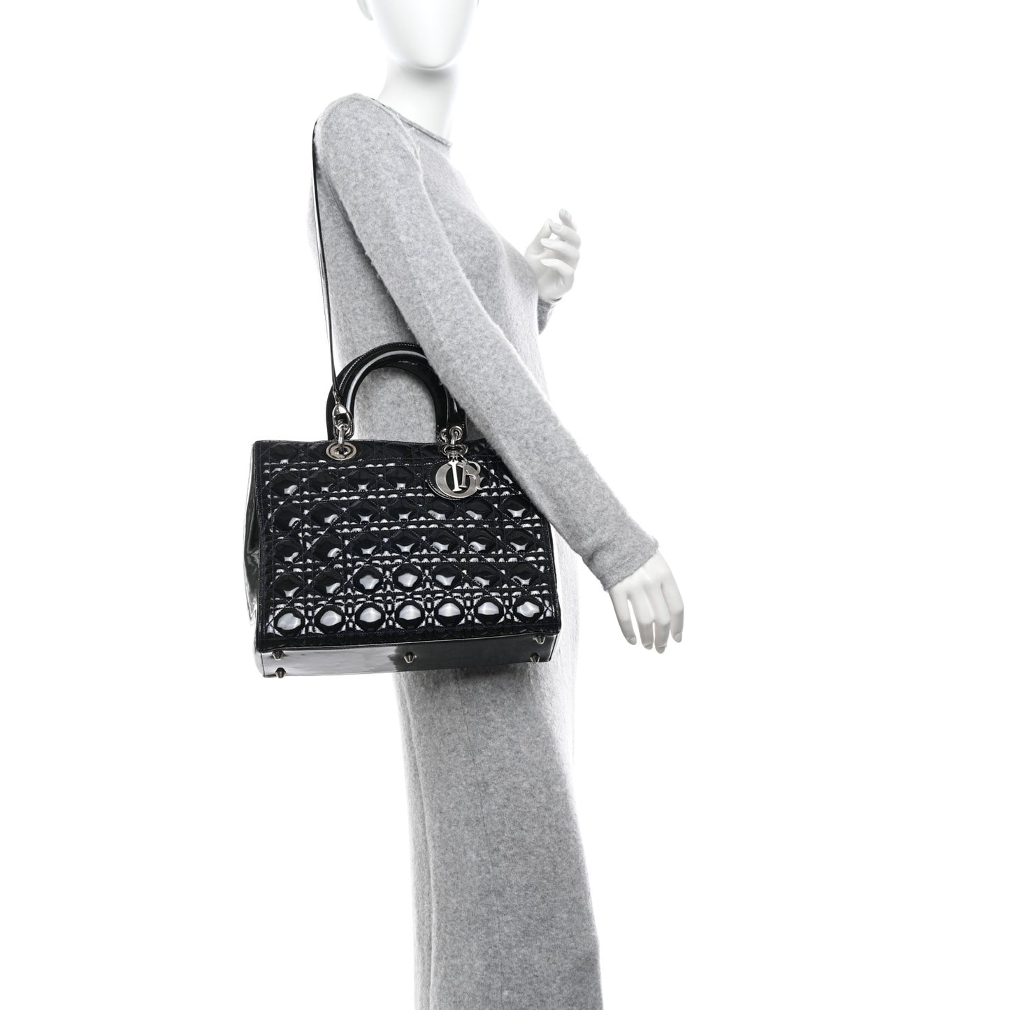 Patent Cannage Large Lady Dior Navy Blue