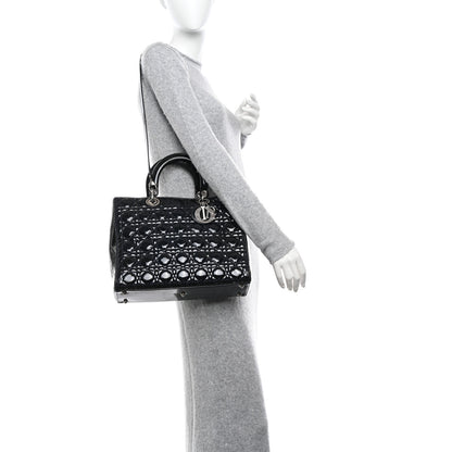 Christian Dior Patent Cannage Large Lady Dior Navy Blue 2 of 12