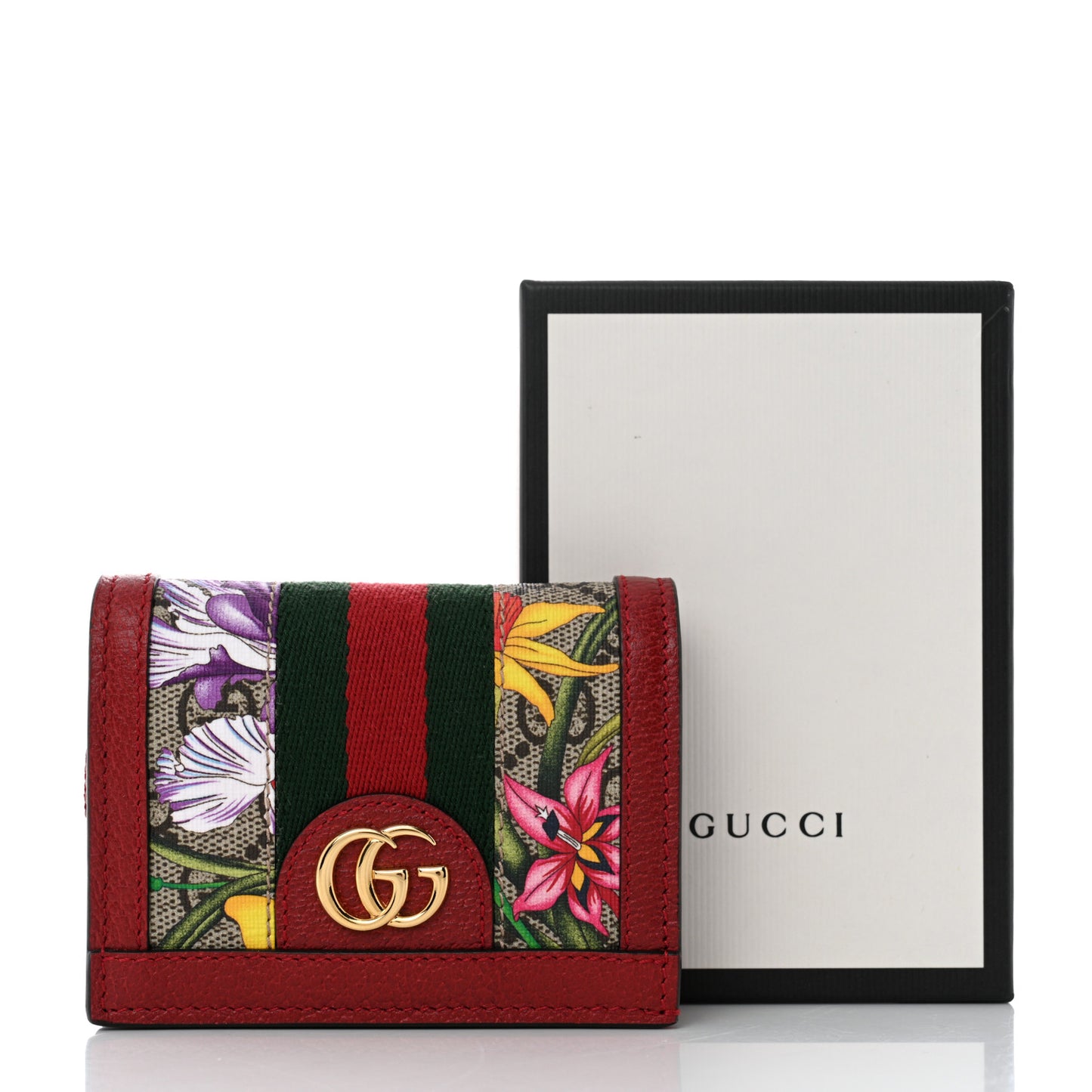 GG Supreme Monogram Flora Web Ophidia Card Case Red