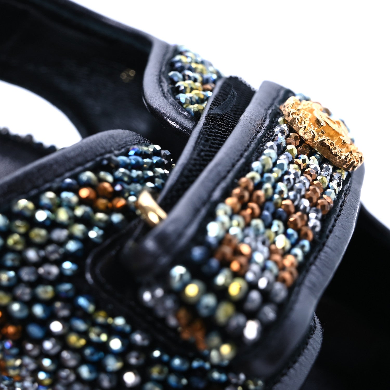 Chanel Grained Calfskin Crystal Velcro Dad Sandals 40 Black Multicolor 21 of 26