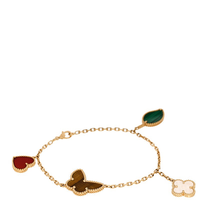 Van Cleef & Arpels 18K Yellow Gold Mother of Pearl Malachite Carnelian Tiger Eye 4 Motifs Lucky Alhambra Bracelet 1 of 3