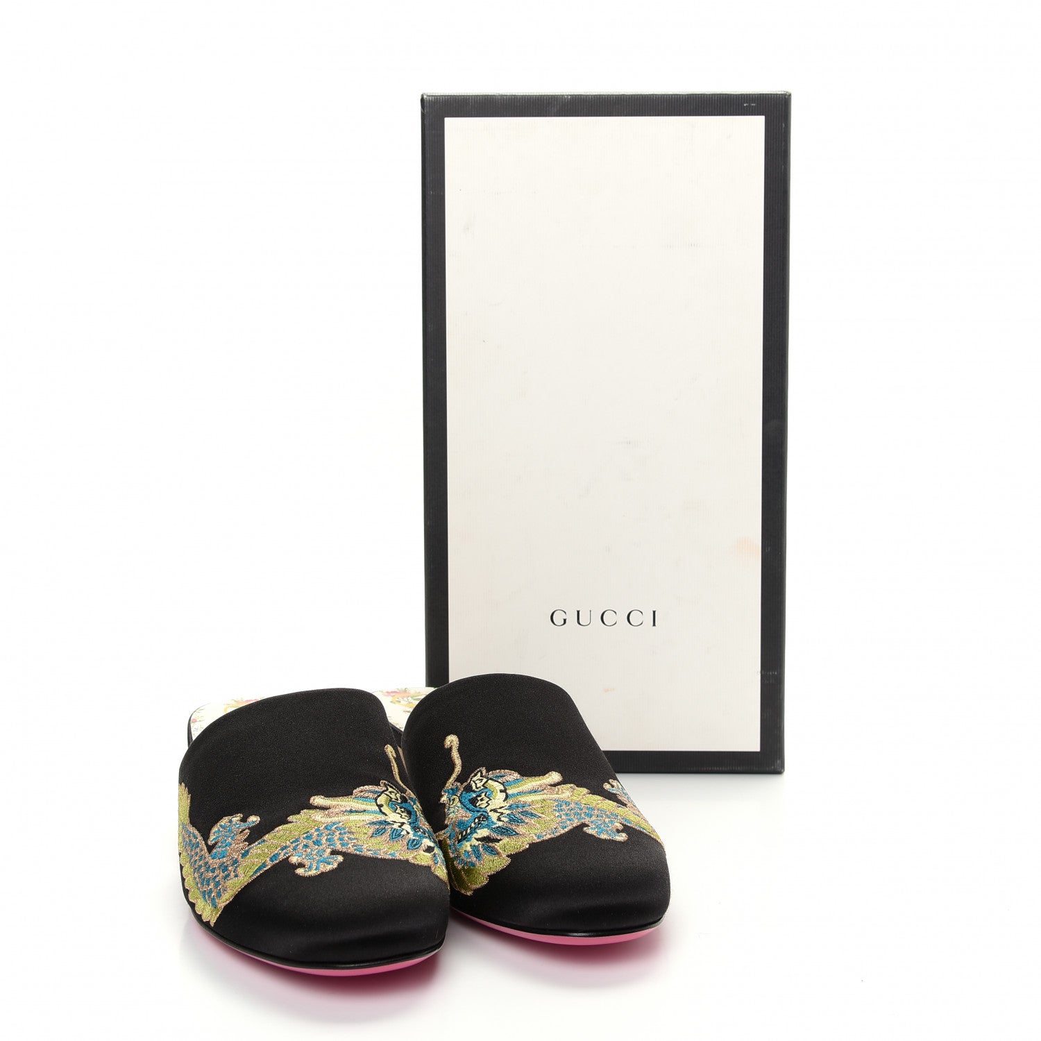 Gucci Satin Dragon Embroidered Candy Mules 38.5 Black 11 of 11