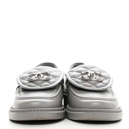 Chanel Lambskin Quilted CC Turnlock Loafers 37 Grey 2 of 13