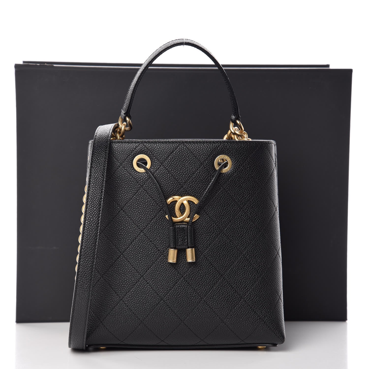 Chanel Grained Calfskin Stitched Small Drawstring Bag Black 9 of 9