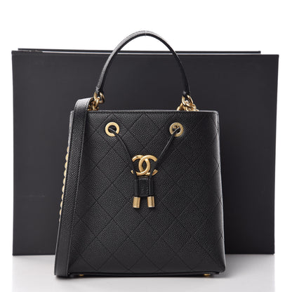 Chanel Grained Calfskin Stitched Small Drawstring Bag Black 9 of 9