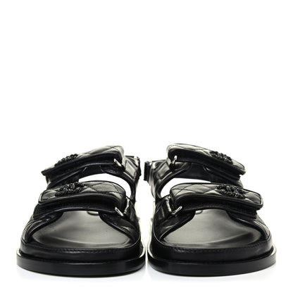 Chanel Lambskin Velcro Dad Sandals 38 Black 2 of 3
