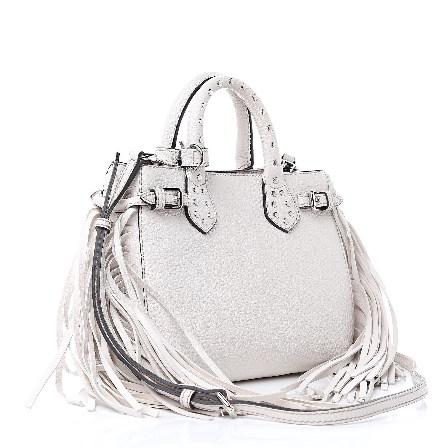 Burberry Grainy Calfskin Studded Fringe Baby Banner Tote White 3 of 10