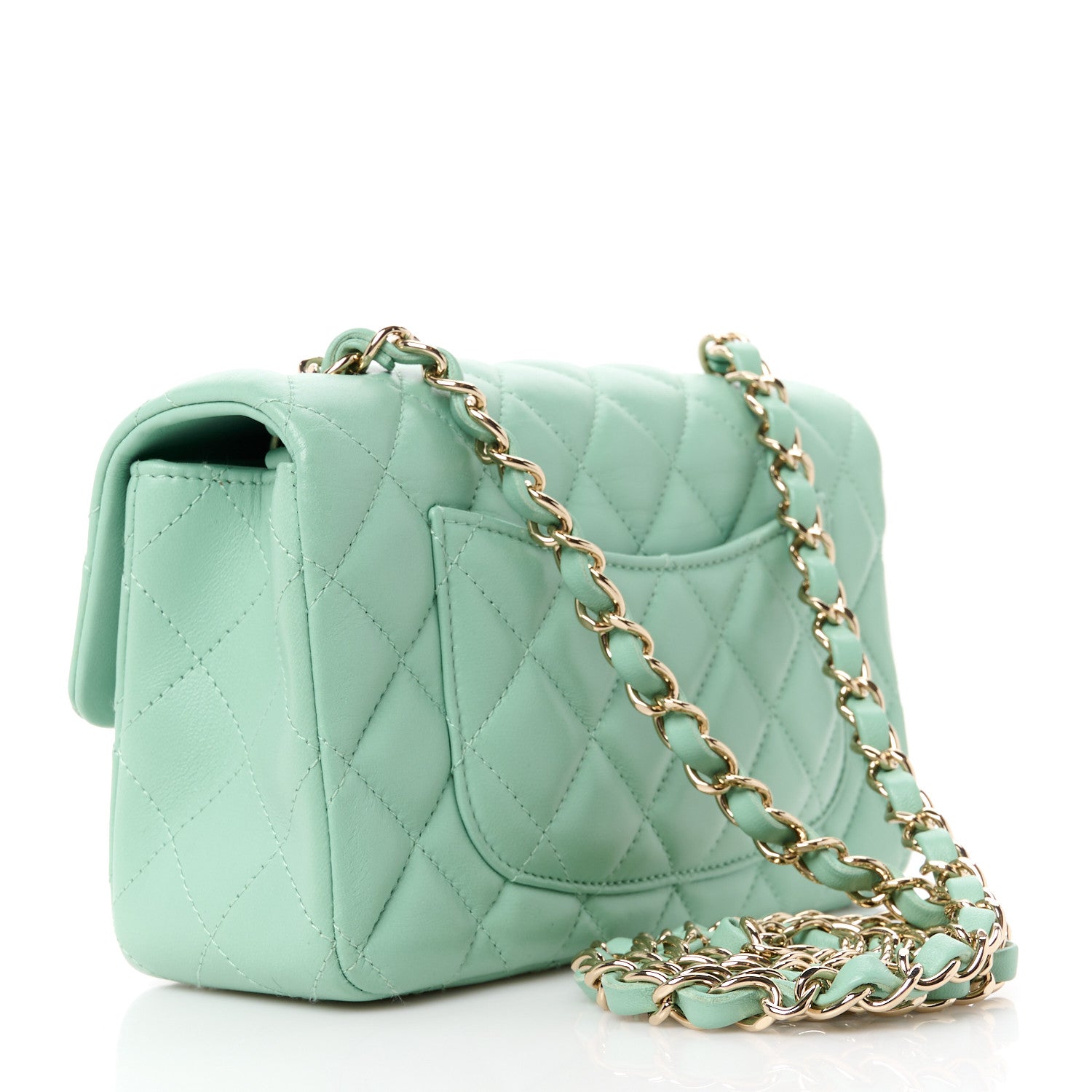 Chanel Lambskin Quilted Mini Rectangular Flap Light Green 3 of 11