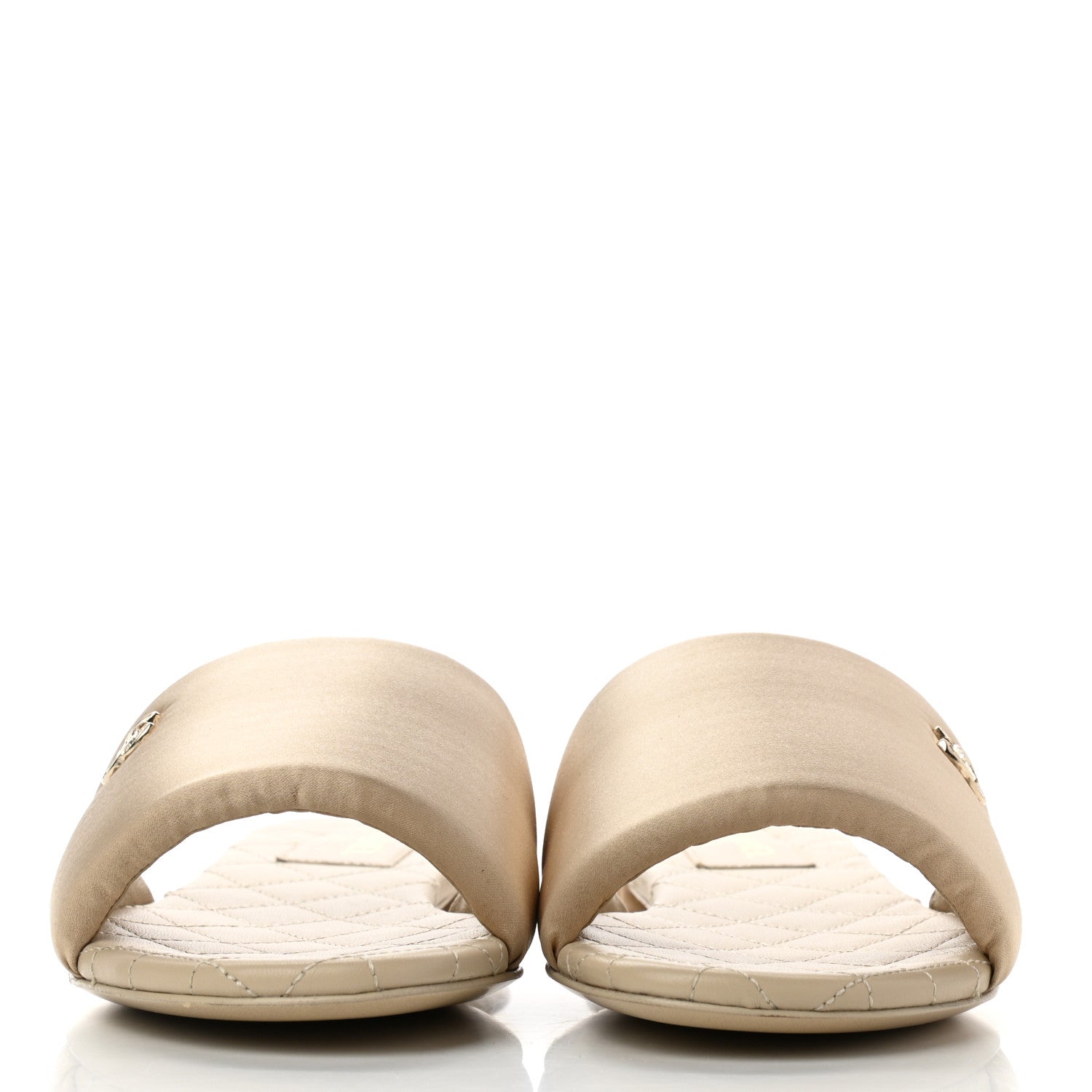 Chanel Satin Mule Sandals 37.5 Beige 2 of 9