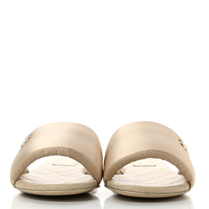 Chanel Satin Mule Sandals 37.5 Beige 2 of 9