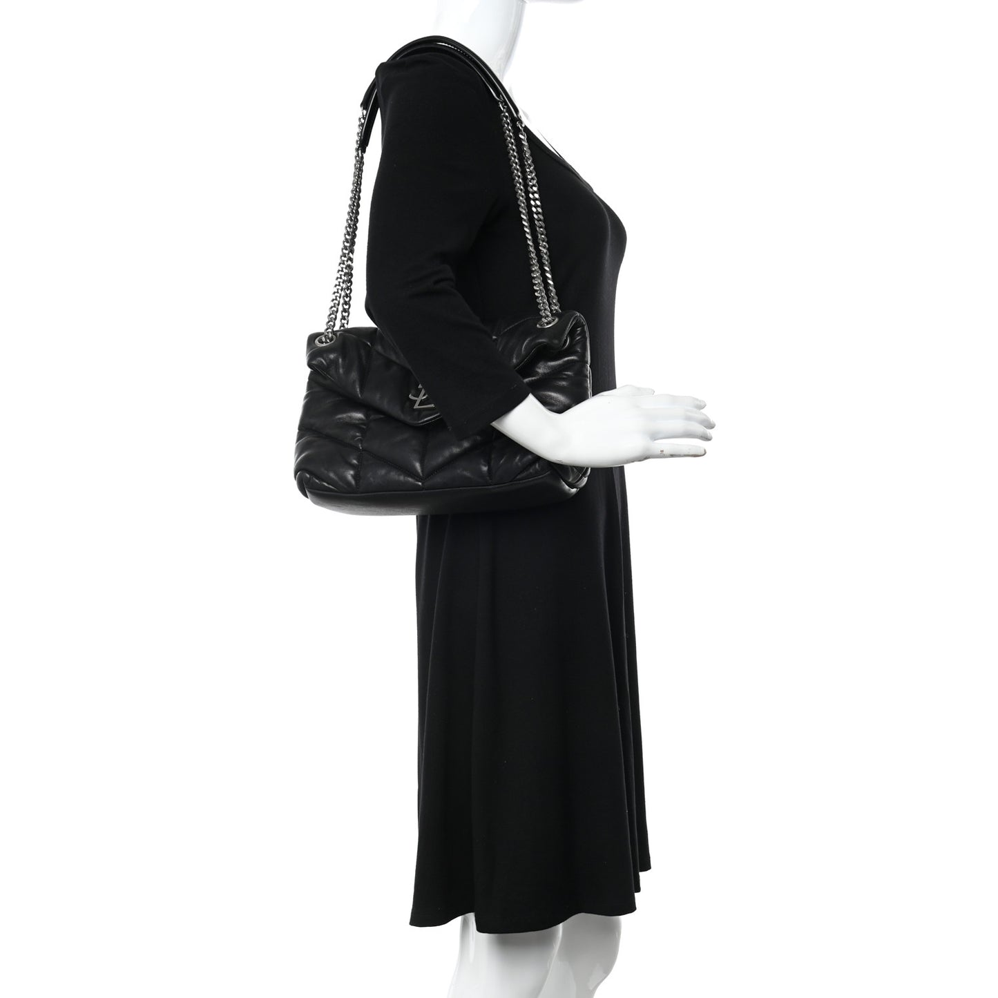 Lambskin Quilted Small Loulou Puffer Monogram Chain Satchel Black