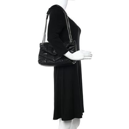 Saint Laurent Lambskin Quilted Small Loulou Puffer Monogram Chain Satchel Black 3 of 10