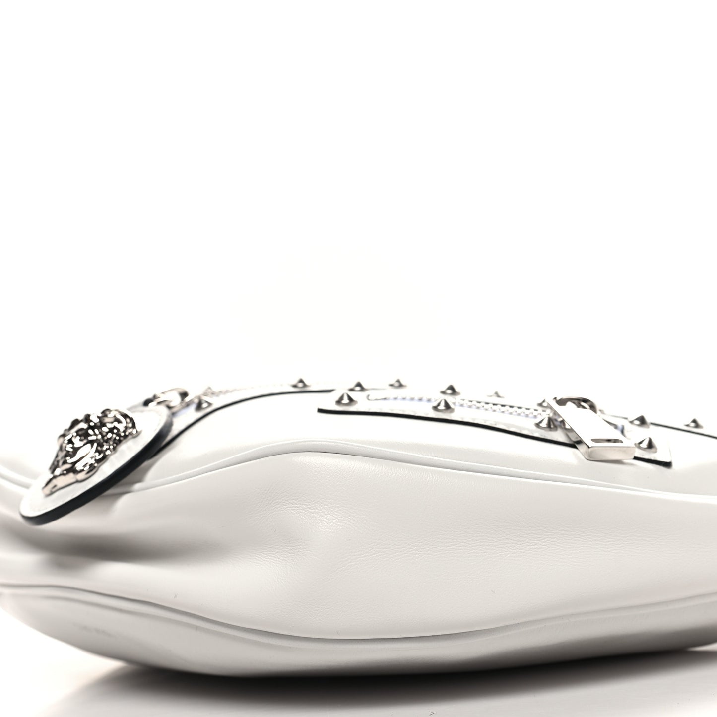 Calfskin Studded Small Repeat Zip Hobo White