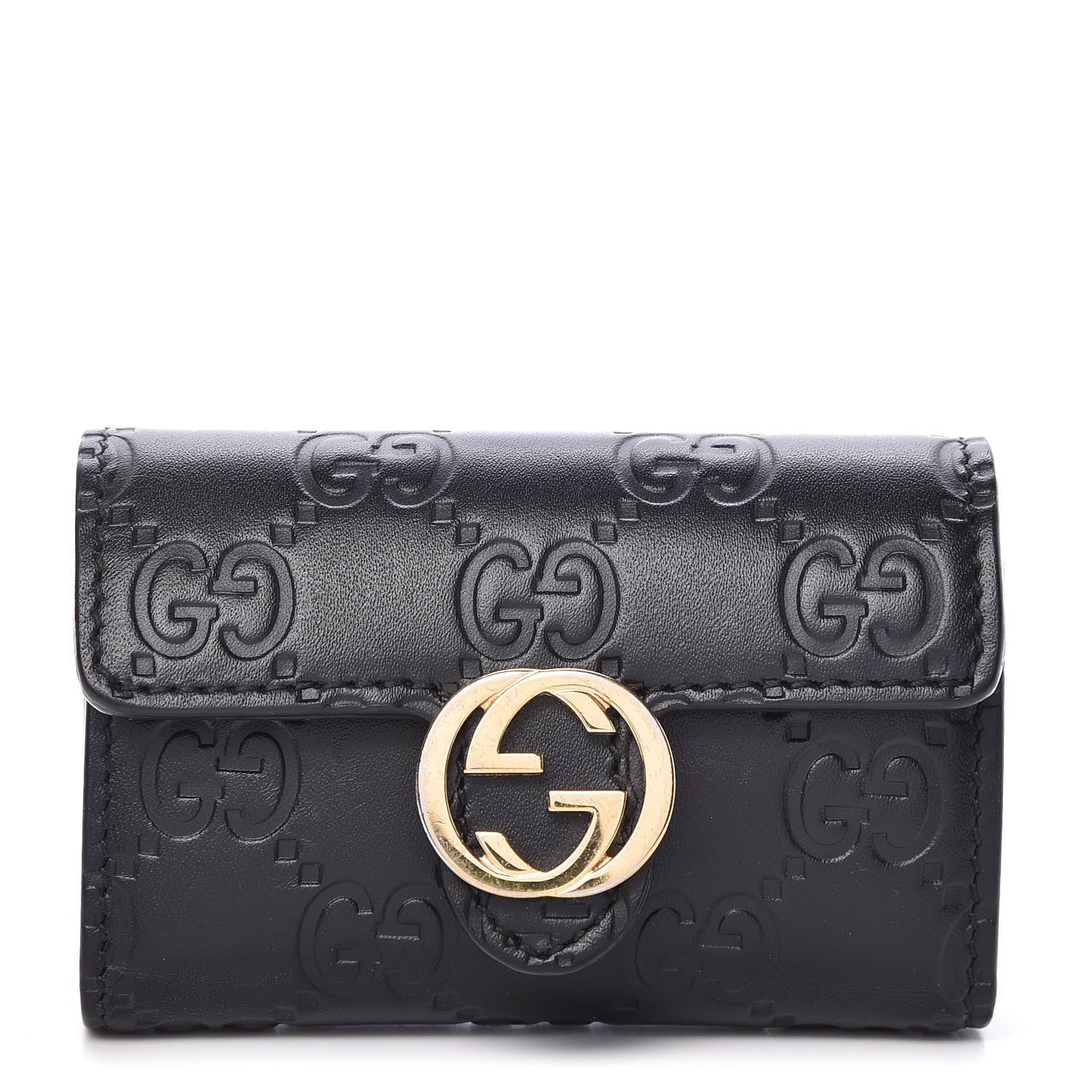 Gucci Guccissima Icon Signature 6 Key Holder Case Black 1 of 20