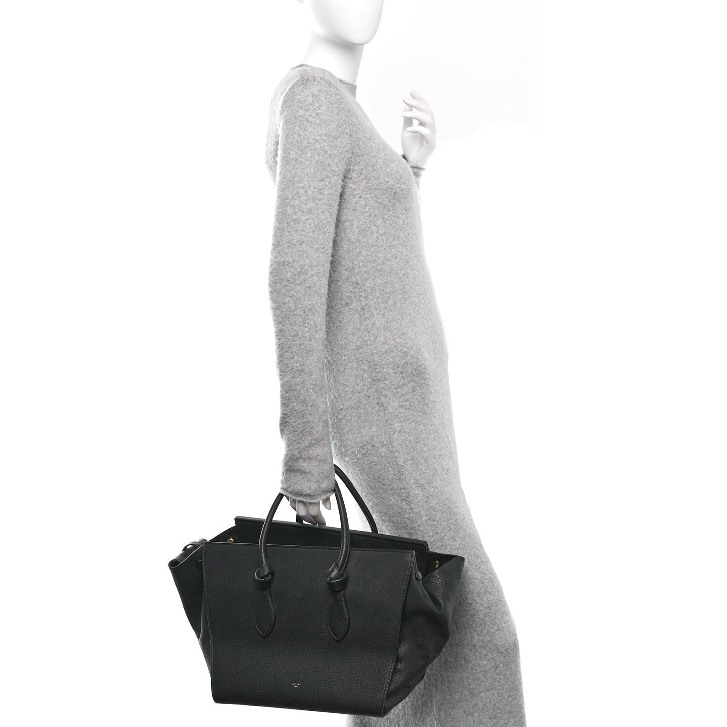 Crisped Calfskin Medium Tie Knot Tote Black