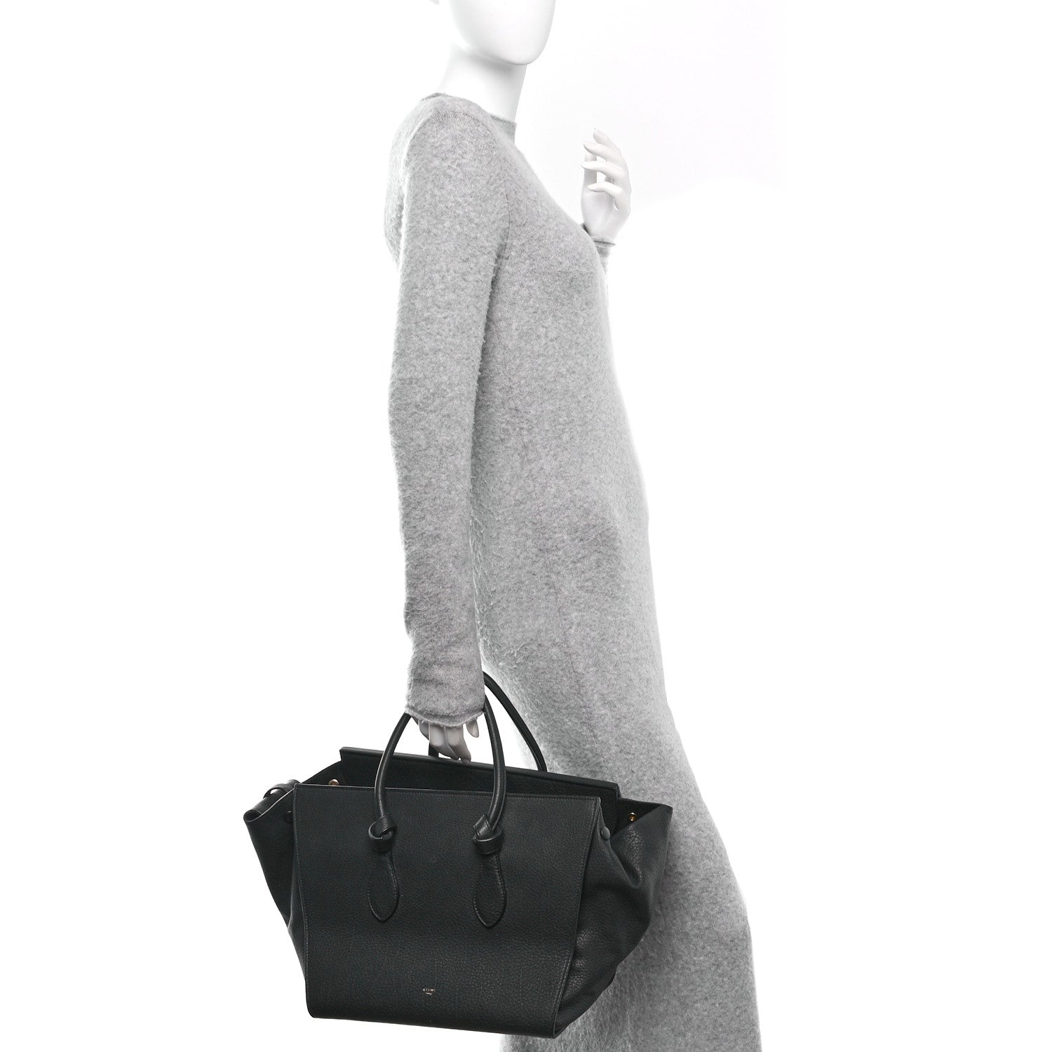Celine Crisped Calfskin Medium Tie Knot Tote Black 2 of 9