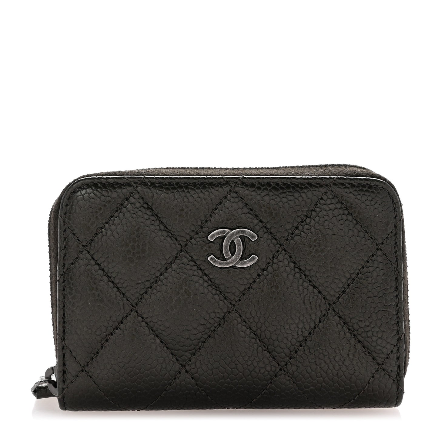 Caviar Quilted Zip Coin Purse Dark Charcoal