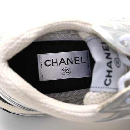 Chanel Fabric Laminated Calfskin Stretch CC Womens Sneakers 40 White Silver 10 of 11