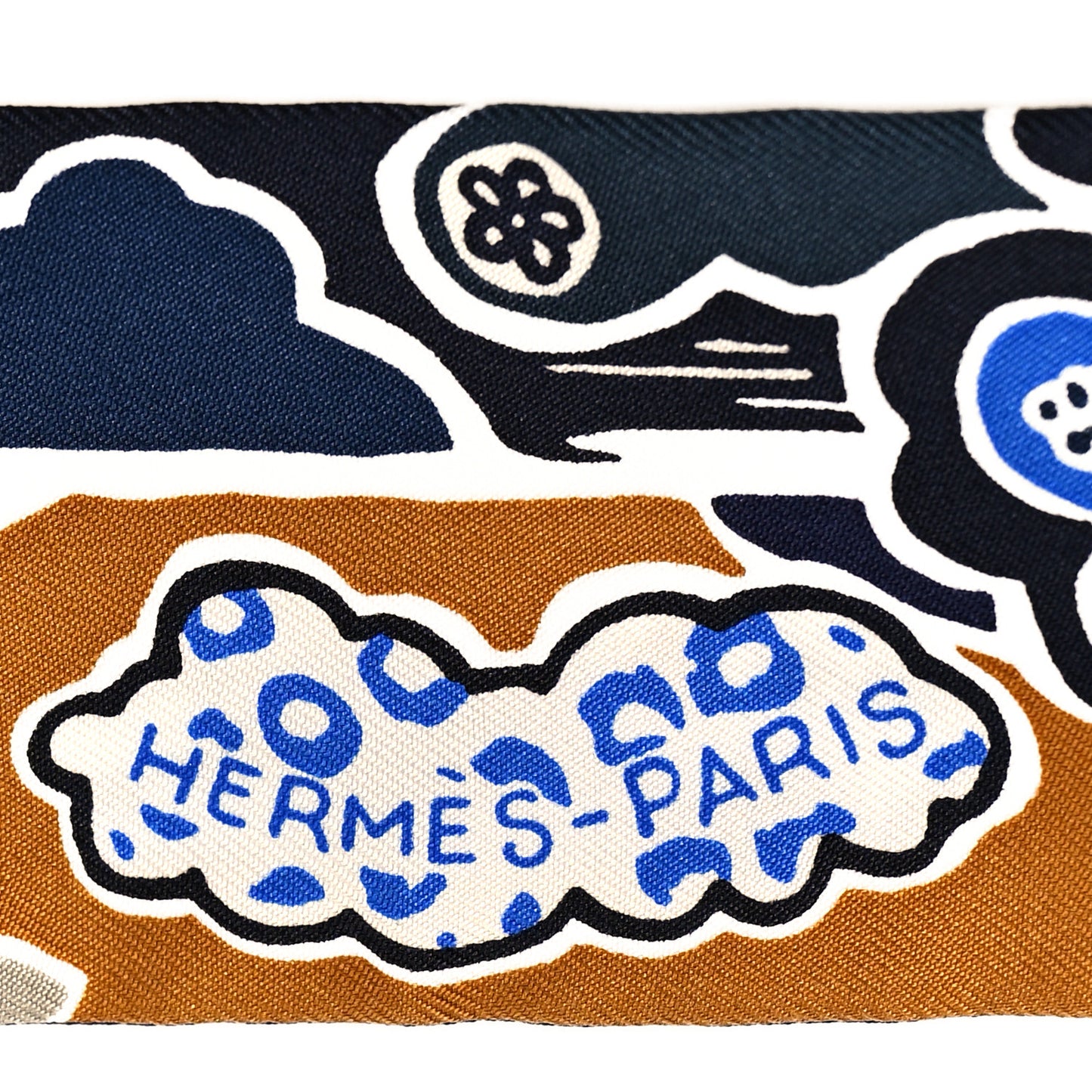 Silk Bingata Twilly Marine Tabac White