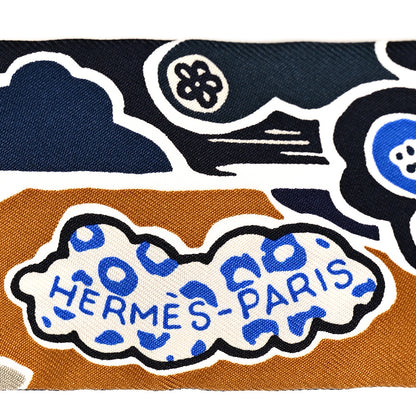Hermes Silk Bingata Twilly Marine Tabac White 3 of 4