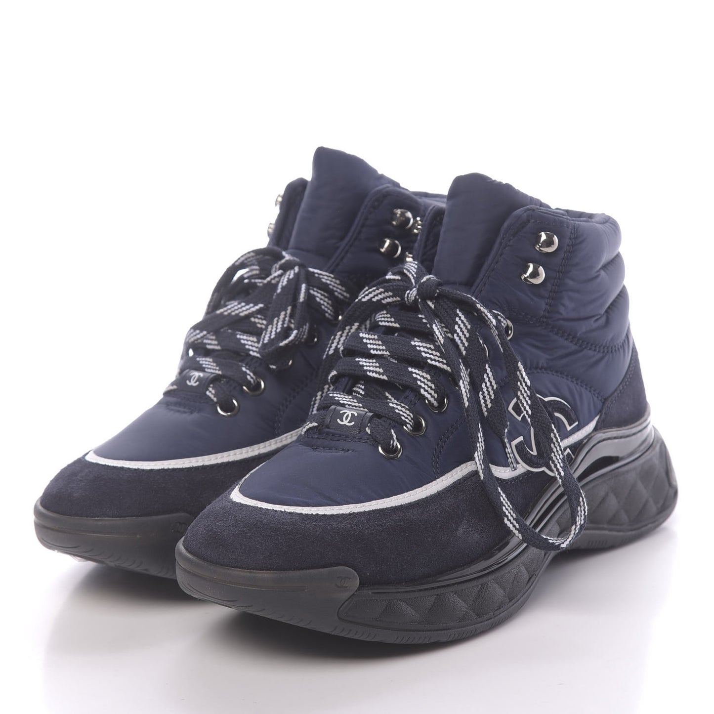 Fabric Calfskin Suede Womens CC Sneakers 37 Navy