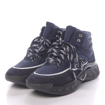 Chanel Fabric Calfskin Suede Womens CC Sneakers 37 Navy 3 of 9