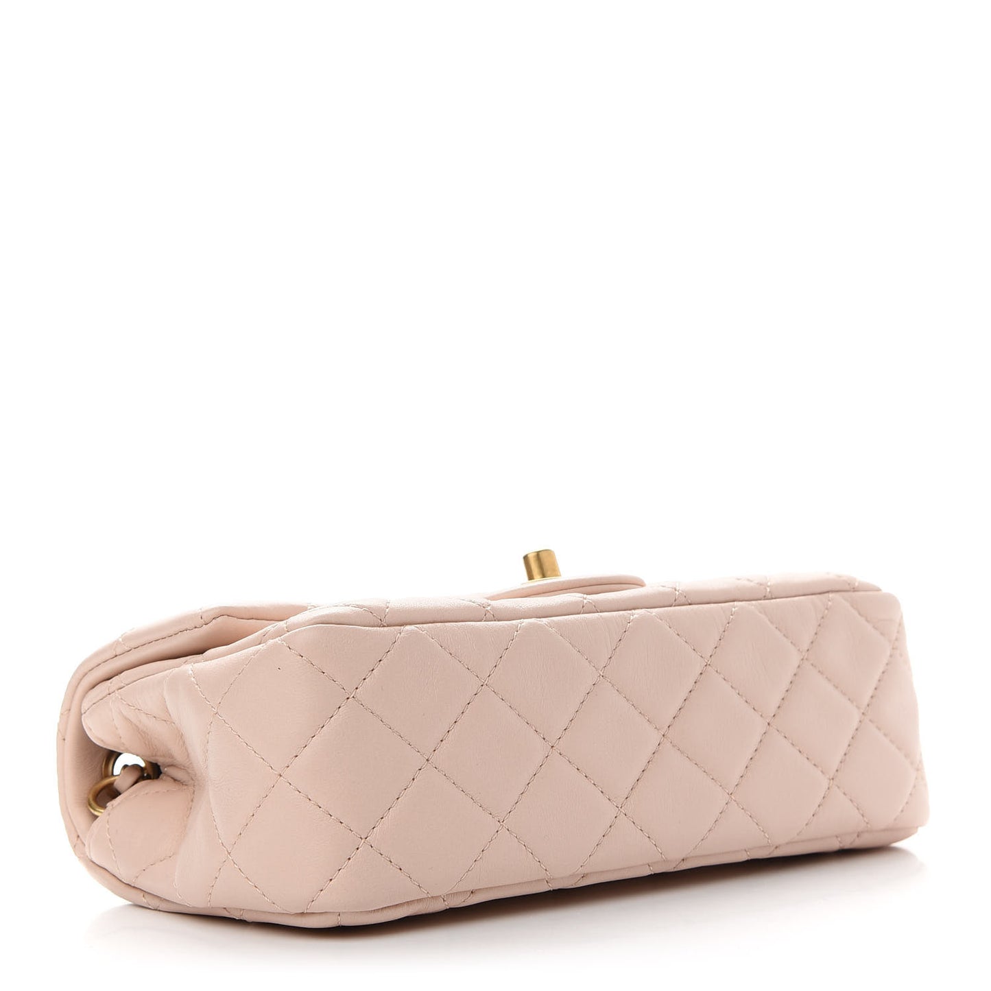 Lambskin Quilted Mini Rectangular Pearl Crush Flap Light Beige