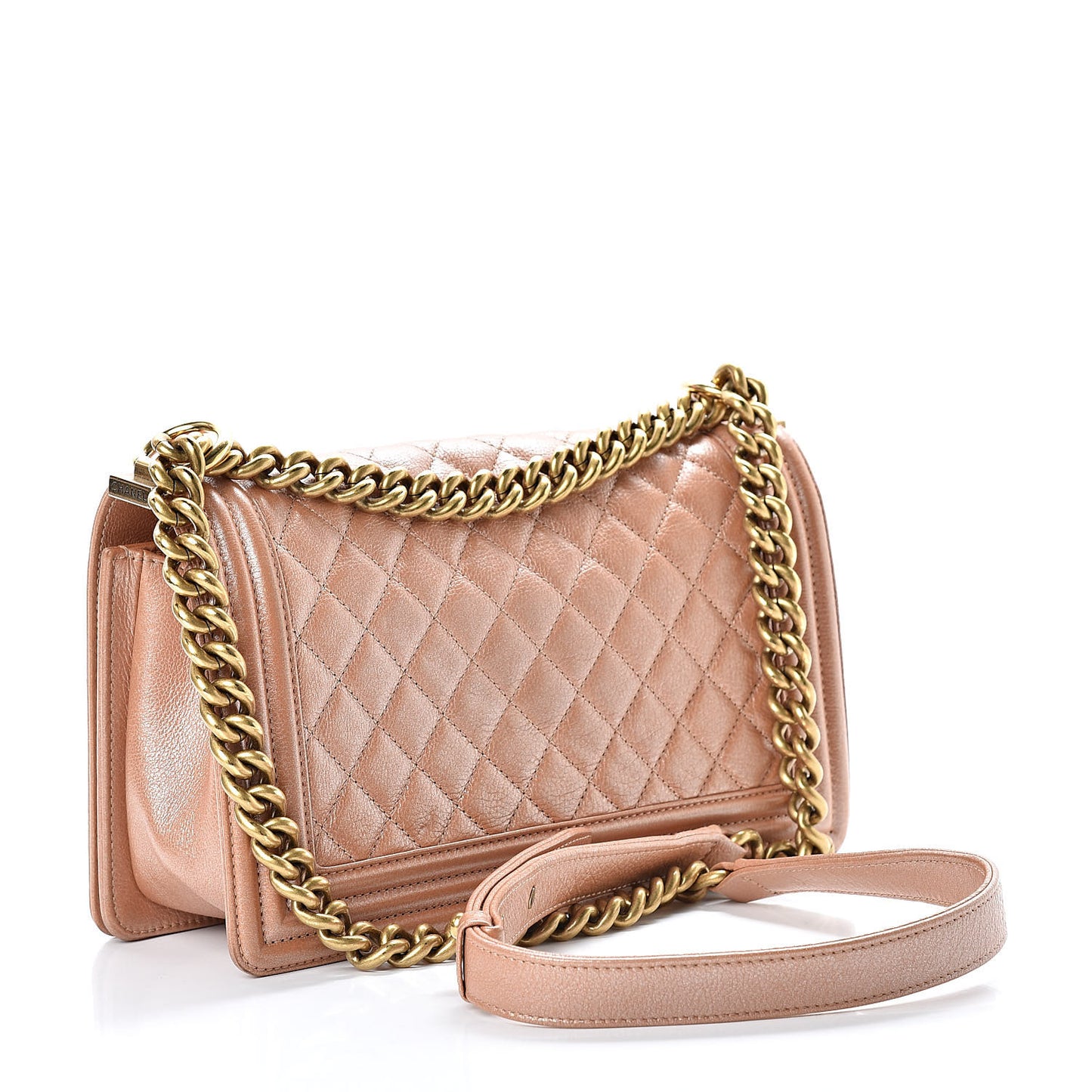Metallic Calfskin Quilted Medium Boy Flap Dark Gold