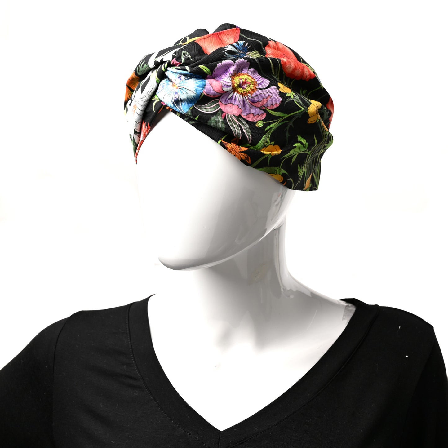 Silk Monogram Flora Print Headband M Black