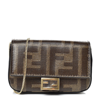 Fendi Glazed Fabric FF 1974 Nano Baguette Belt Charm Mogano Panna 1 of 8
