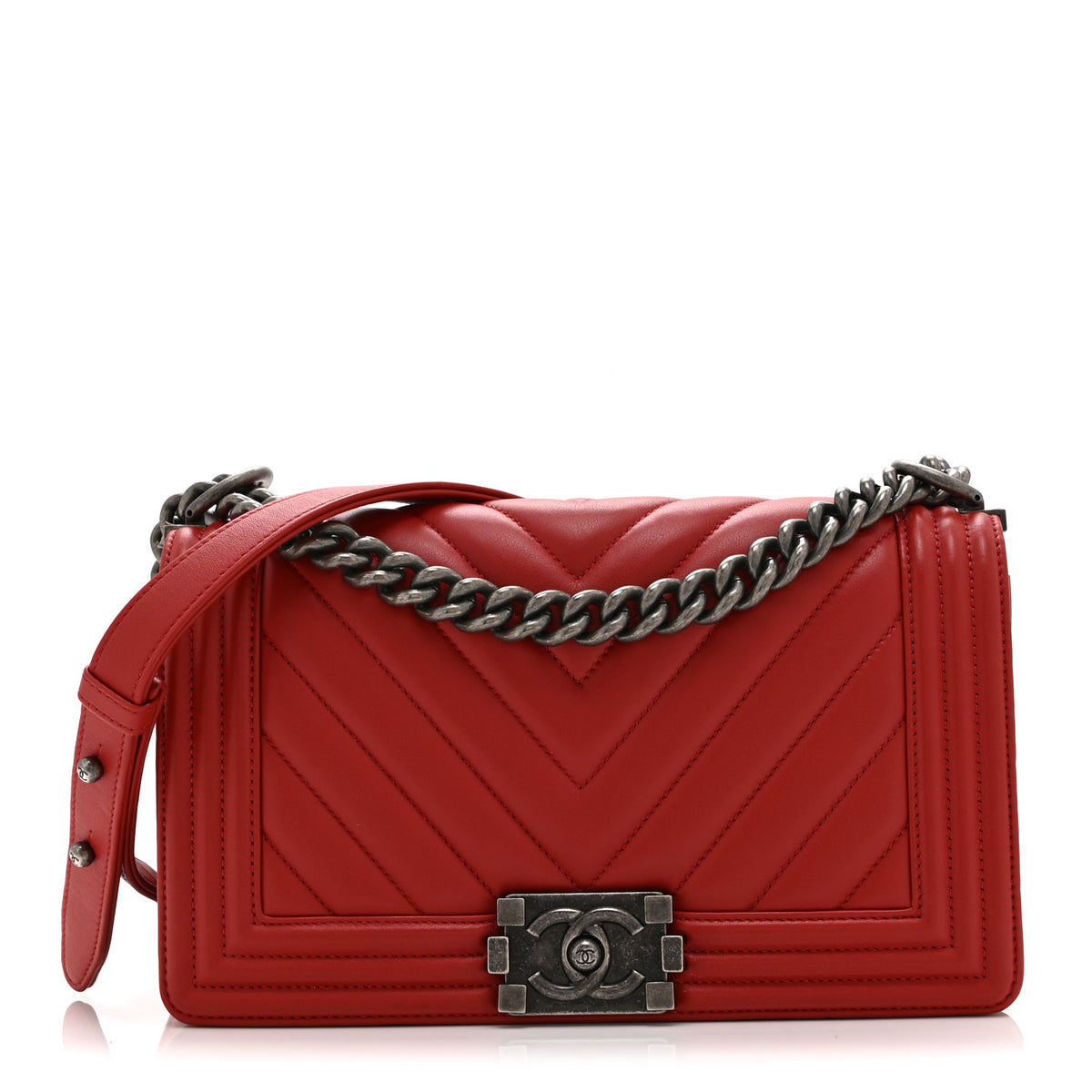 Calfskin Chevron Quilted Medium Boy Flap Red