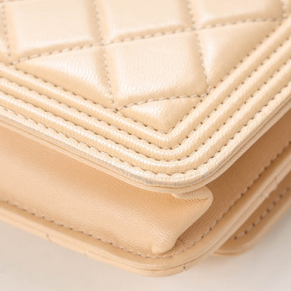 Chanel Lambskin Quilted Boy Wallet On Chain WOC Beige 8 of 12