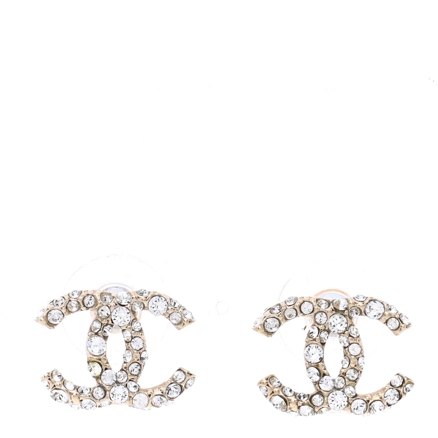 Chanel Crystal Studded CC Earrings Gold 1 of 4
