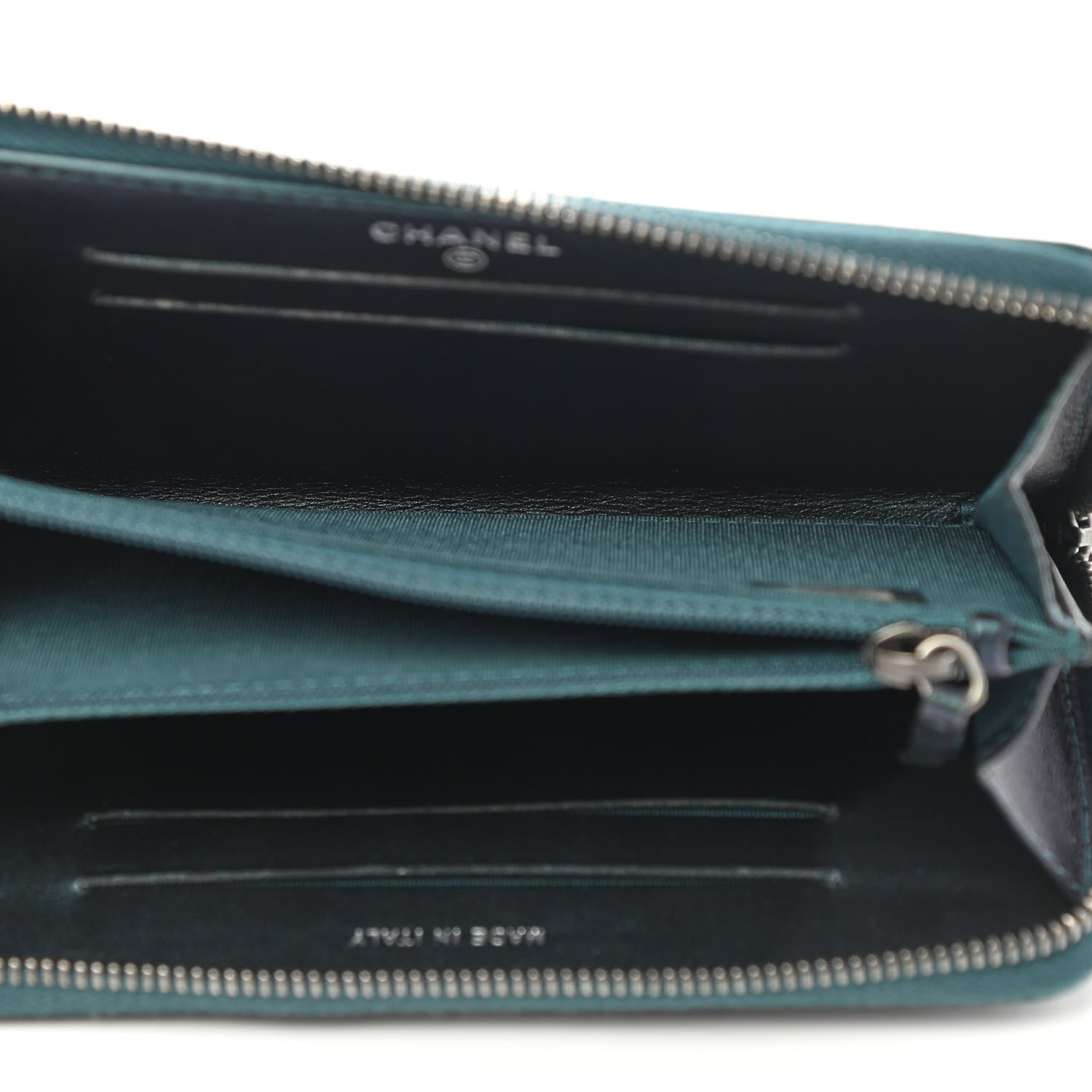Chanel Iridescent Caviar Quilted Medium Filigree Zip Around Wallet Dark Turquoise 5 of 12