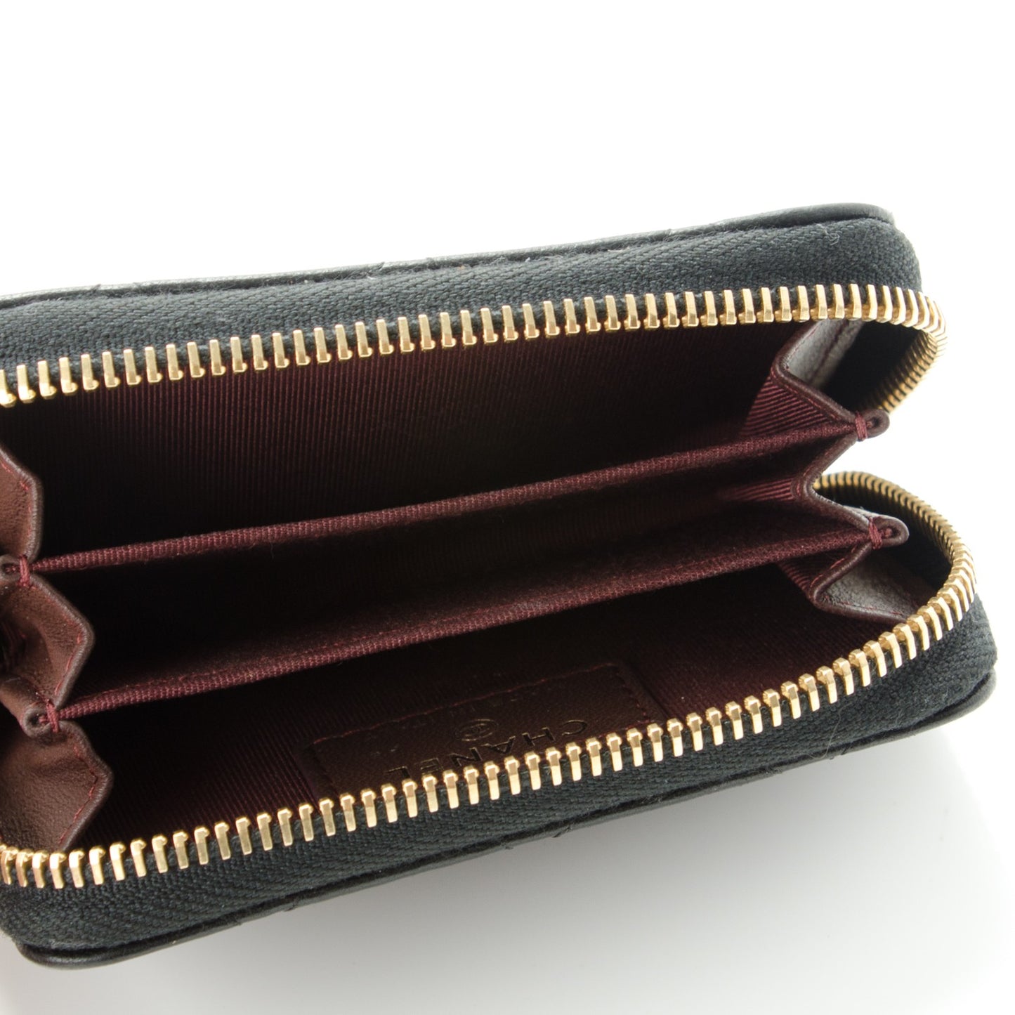 Lambskin Quilted Zip Around Coin Purse Wallet Black