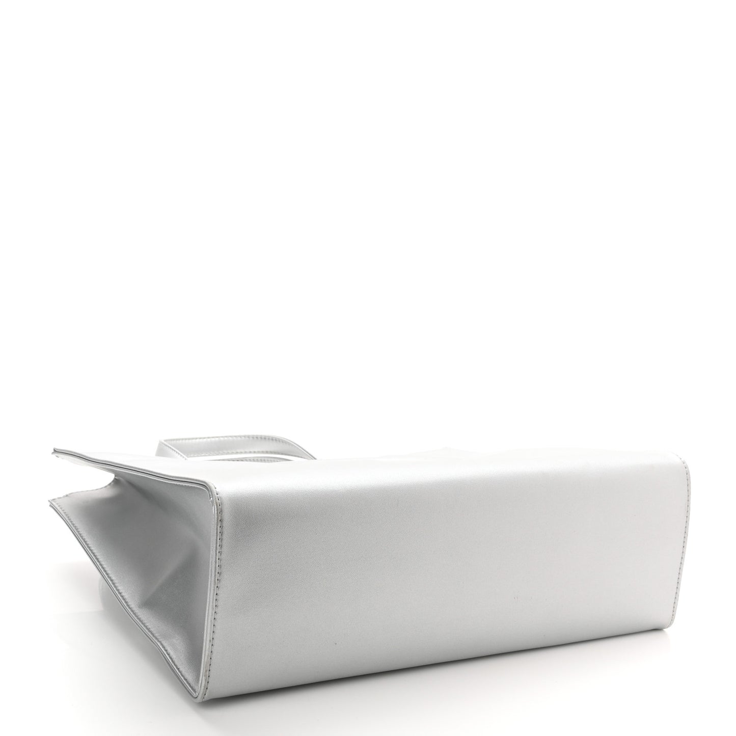 Metallic Vegan Leather Medium Shopping Bag Silver
