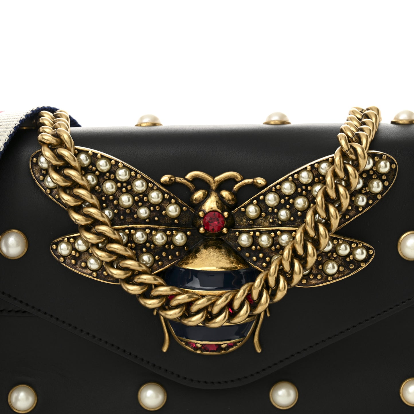Nappa Pearl Studded Mini Queen Margaret Broadway Shoulder Bag Black