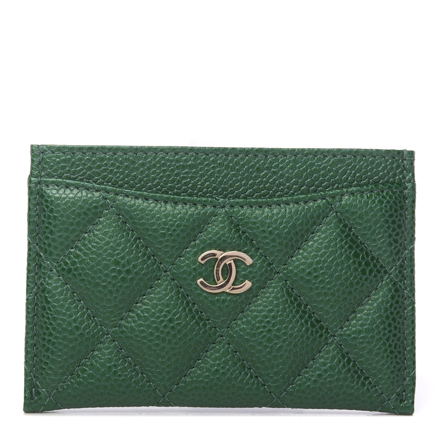 Metallic Caviar Quilted Card Holder Green