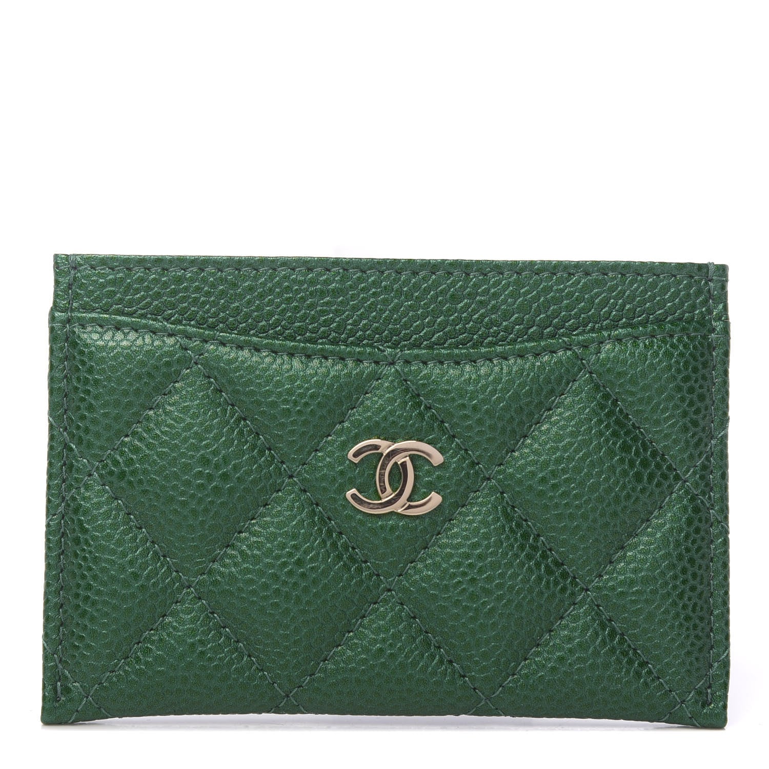 Chanel Metallic Caviar Quilted Card Holder Green 1 of 9