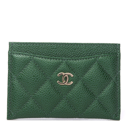 Chanel Metallic Caviar Quilted Card Holder Green 1 of 9