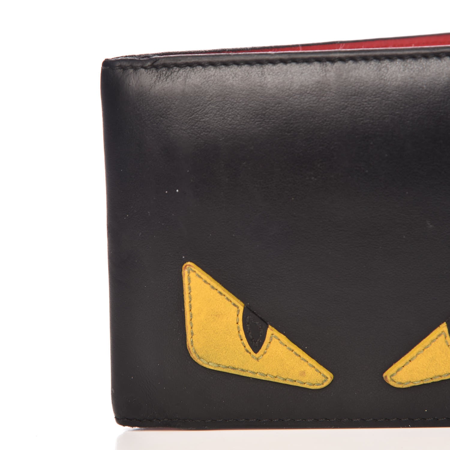 Fendi Vitello Century Monster Eyes Inlay Bi-Fold Wallet Black Giallo Rosso 10 of 14