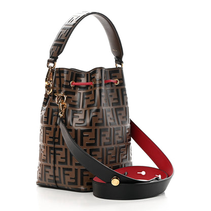 Fendi Vitello Grace F is Fendi Bi-Color FF 1974 Embossed Grande Mon Tresor Bucket Bag Maya Black Fragola 3 of 12
