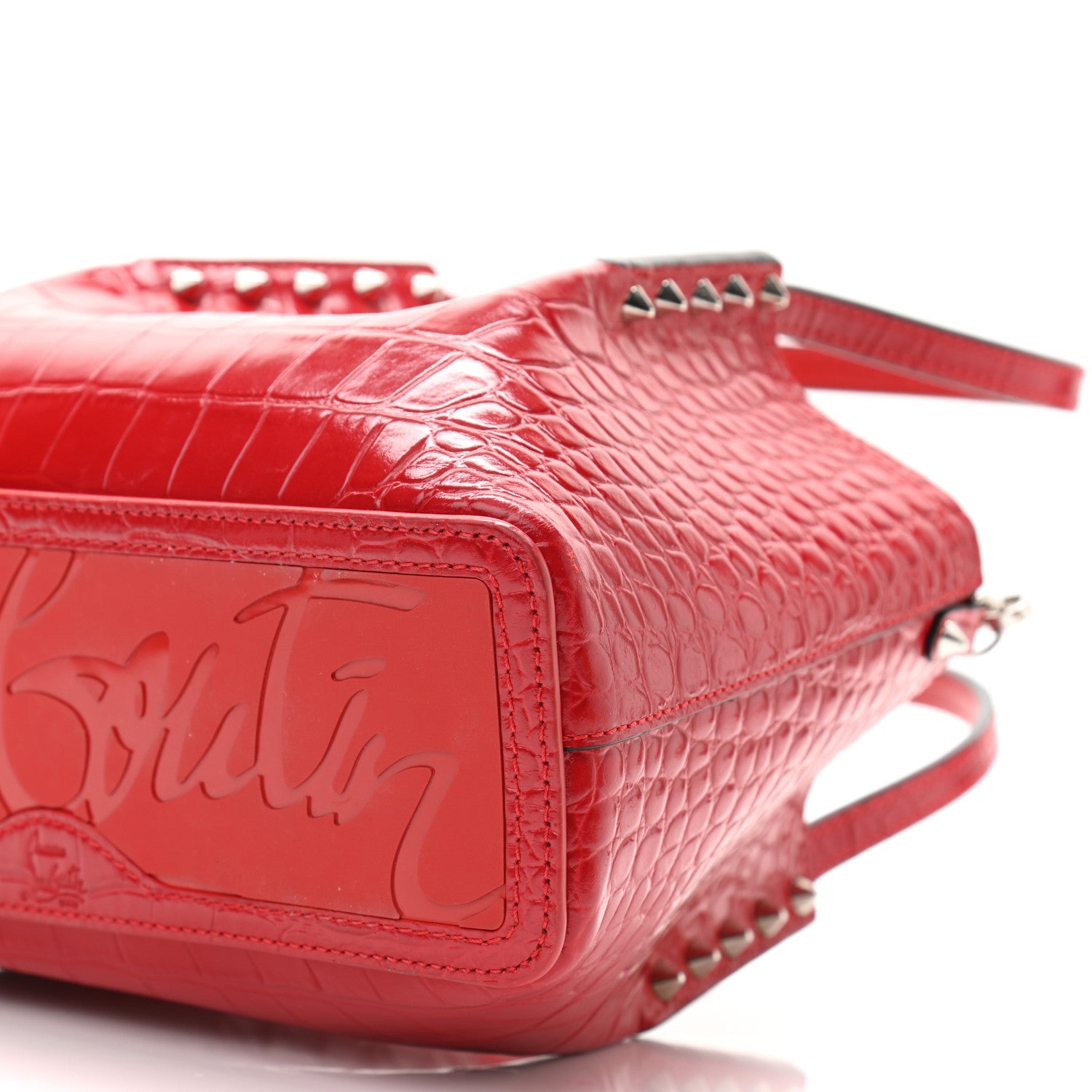 Christian Louboutin Crocodile Embossed Calfskin Spiked Mini Cabarock Shopper Tote Red 10 of 10