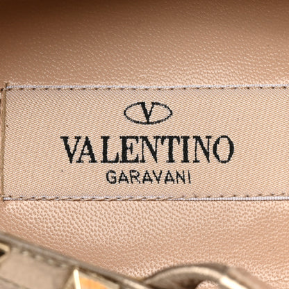 Valentino Garavani Metallic Pebbled Calfskin Rockstud Cage Ballerina Flats 38 Sasso Poudre 7 of 9
