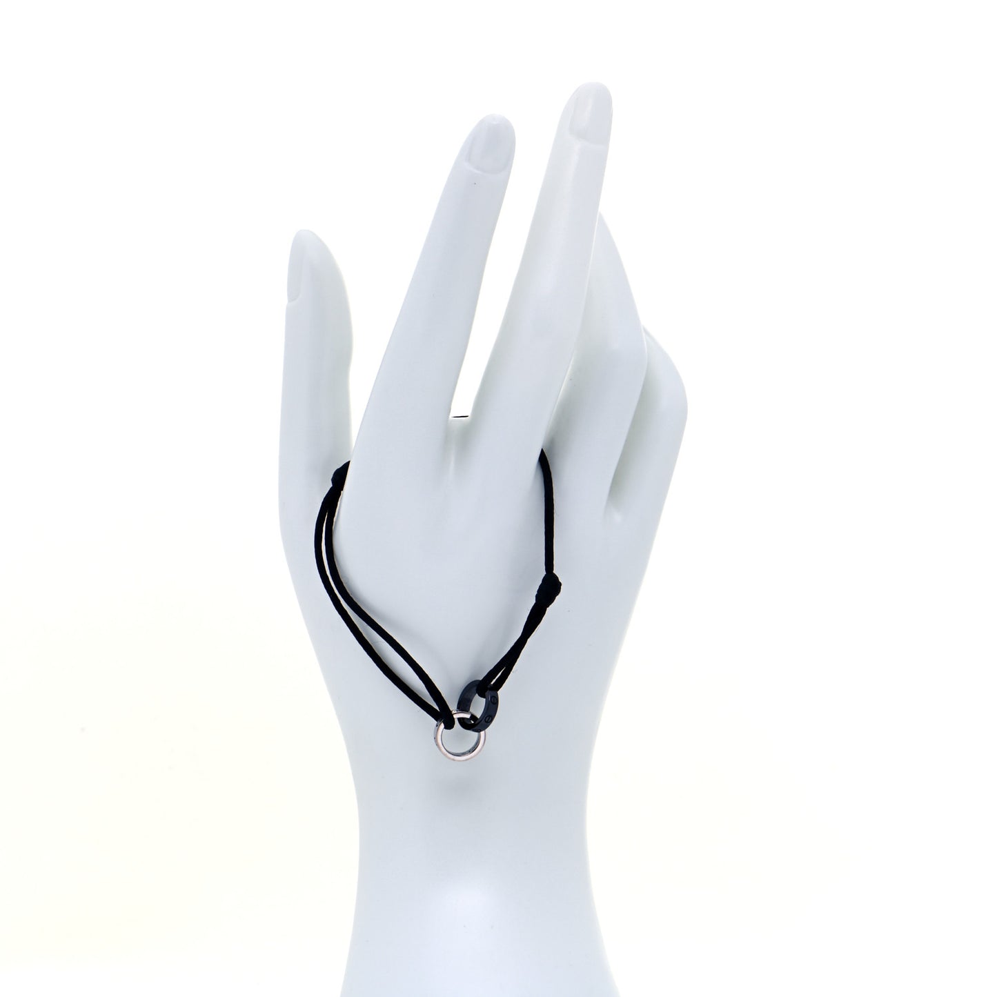 18K White Gold Ceramic 4 Diamond LOVE Cord Bracelet Black