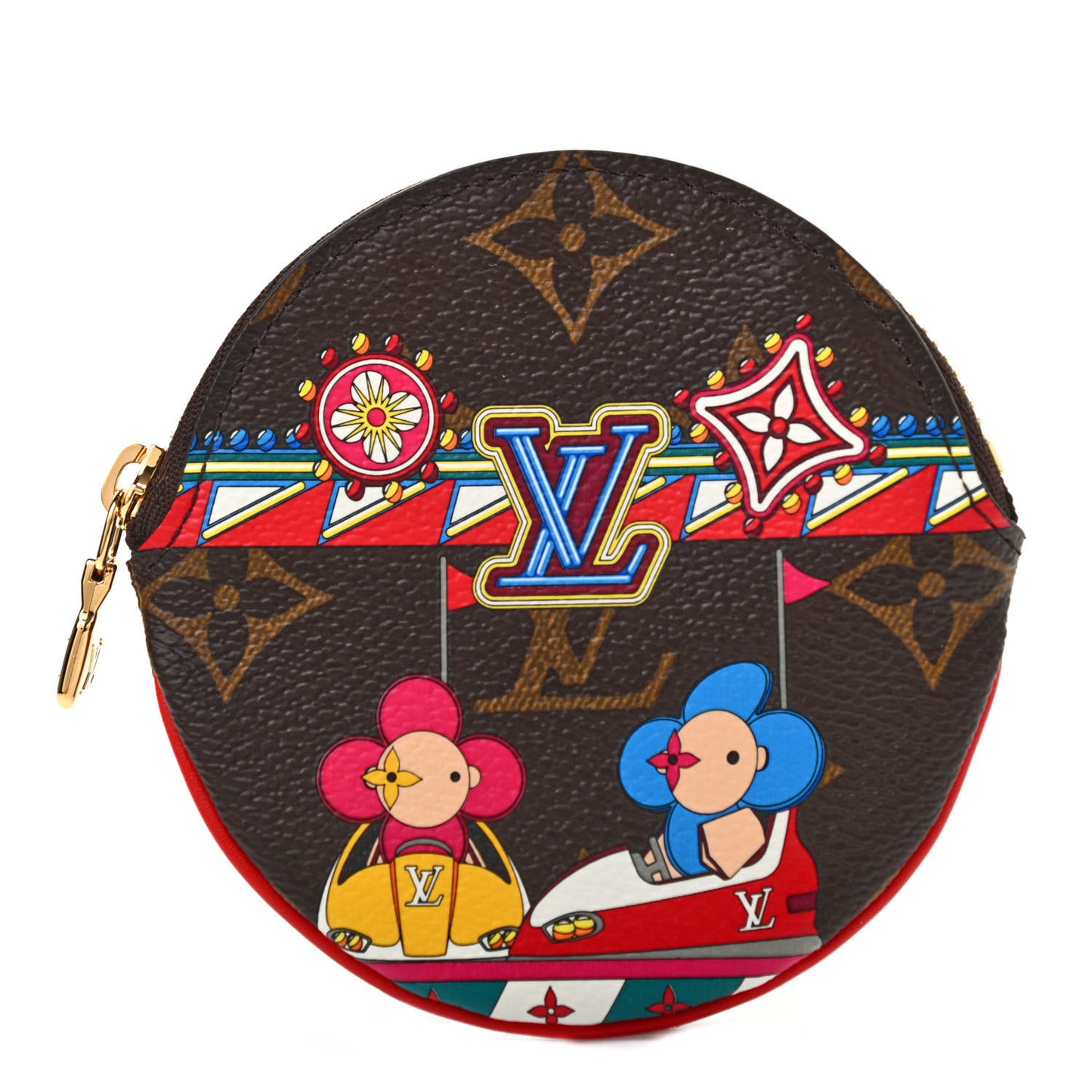Monogram 2020 Christmas Animation Bumper Cars Round Coin Purse Coquelicot