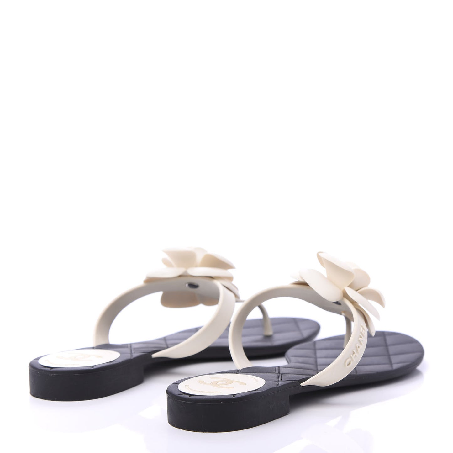 Jelly Quilted Camellia Thong Sandals 41 Black White