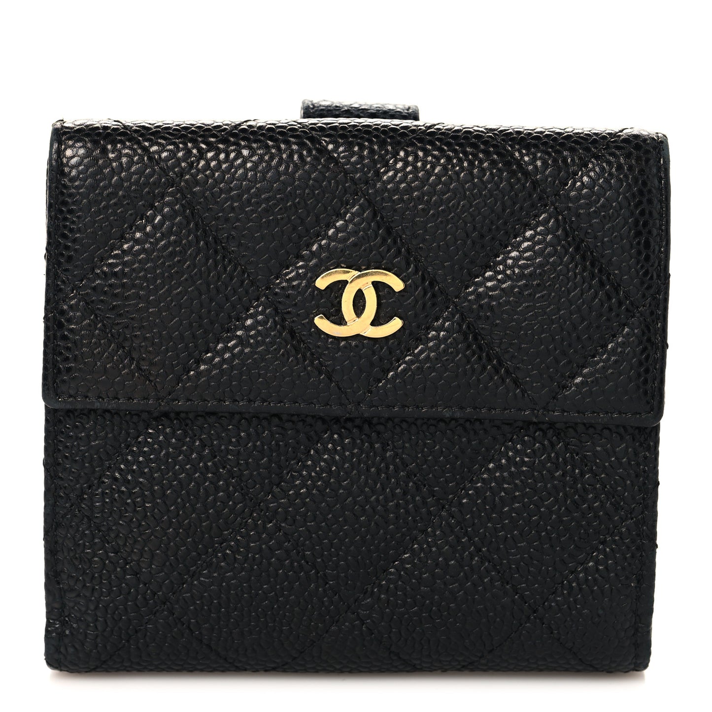 Caviar Quilted Compact French Flap Wallet Black