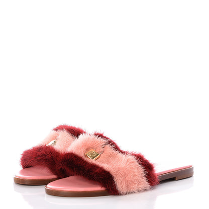 Louis Vuitton Mink Fur Lock It Flat Mule 37.5 Bordeaux 2 of 11