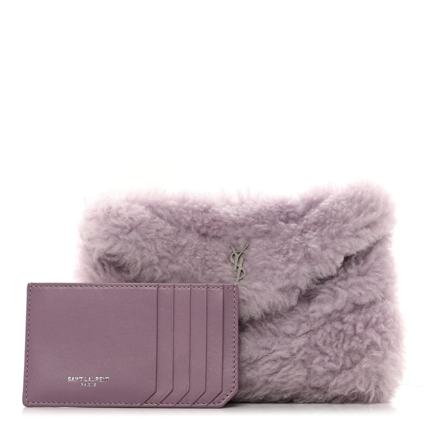 Saint Laurent Shearling Quilted Monogram Loulou Puffer Pouch Clutch Lilac 1 of 8